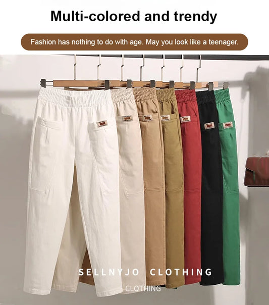 Pantalones de algodón elástico de la cintura para mujeres