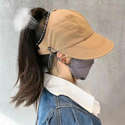 Gorra de sol con coleta ajustable para mujer con bolsillo