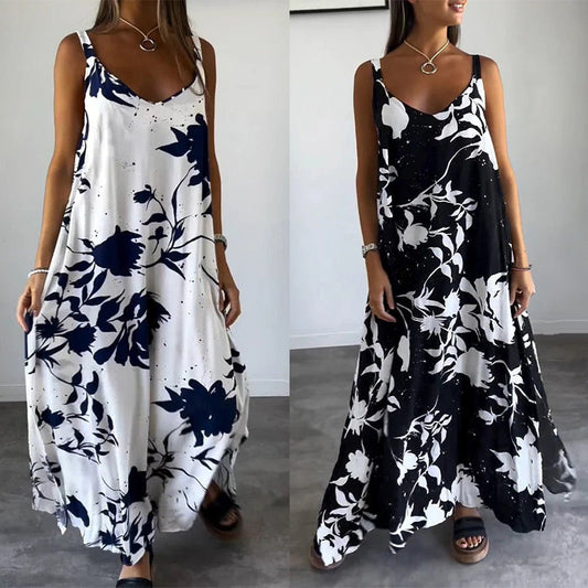 🔥oferta especial 50% de descuento🔥Vestido fluido sin mangas con tirantes finos y estampado floral para mujer