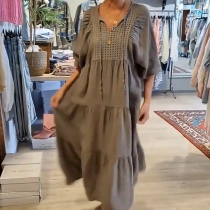 🔥2024 Hot Sale🔥Vestido largo y escalonado de la mujer con cuello en V