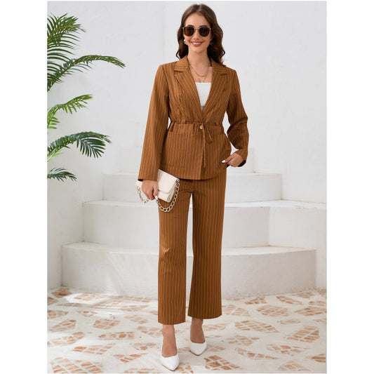 🛒Envío gratuito🎁Conjunto de dos piezas: Blazer de rayas y pantalones para mujer