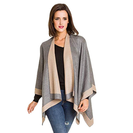 🔥Especiales otoño/invierno🔥Elegante poncho de mujer con bloques de color para otoño e invierno