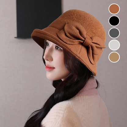 Mujeres de invierno cálido elegante Bowknot Bucket Hat