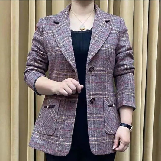 🔥Otoño/Invierno Hot Sale🔥Blazer informal de cuadros con botones y manga larga para mujer