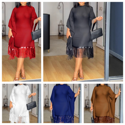 ✨ Vestido Midi Plus Size de Lentejuelas con Flecos y Mangas Murciélago para Mujer💃