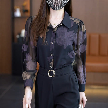 Camisa de gasa con estampado floral para mujer