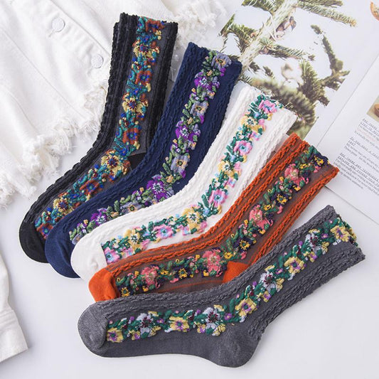 Calcetines de mujeres florales bordadas vintage
