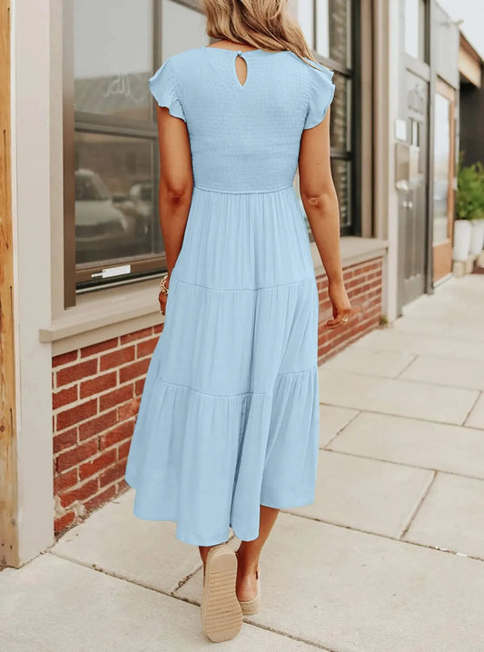 Vestido corto midi de verano con volantes para mujer