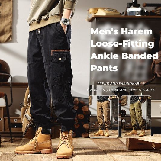 Harema masculino pantalones con bandas holgadas