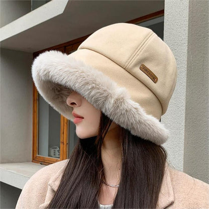 Gorro de pescador acolchado de imitación de piel para mujer, resistente al frío