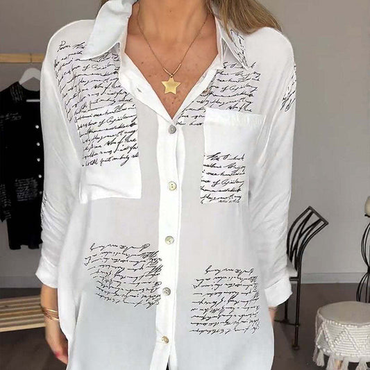 Camisa de manga larga con solapa y estampado de moda para mujer